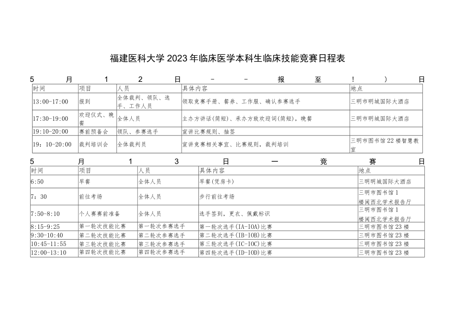 福建医科大学2023年临床医学本科生临床技能竞赛日程表.docx_第1页