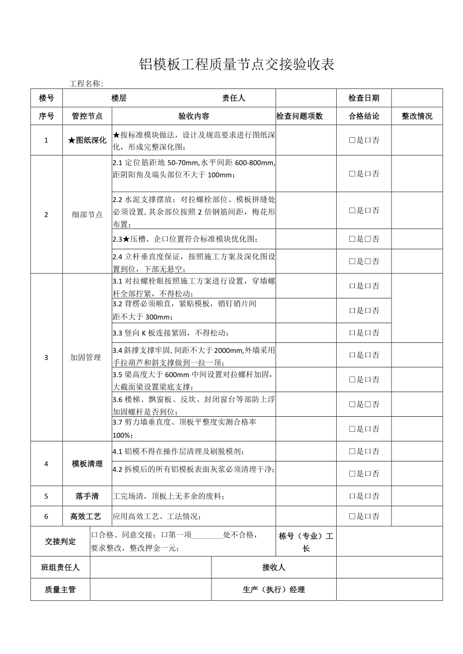 铝模板工程质量节点交接验收表.docx_第1页