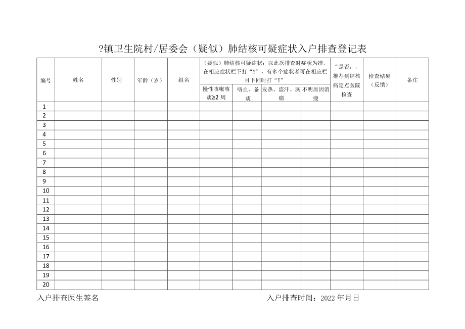 肺结核可疑症状入户排查登记表.docx_第1页