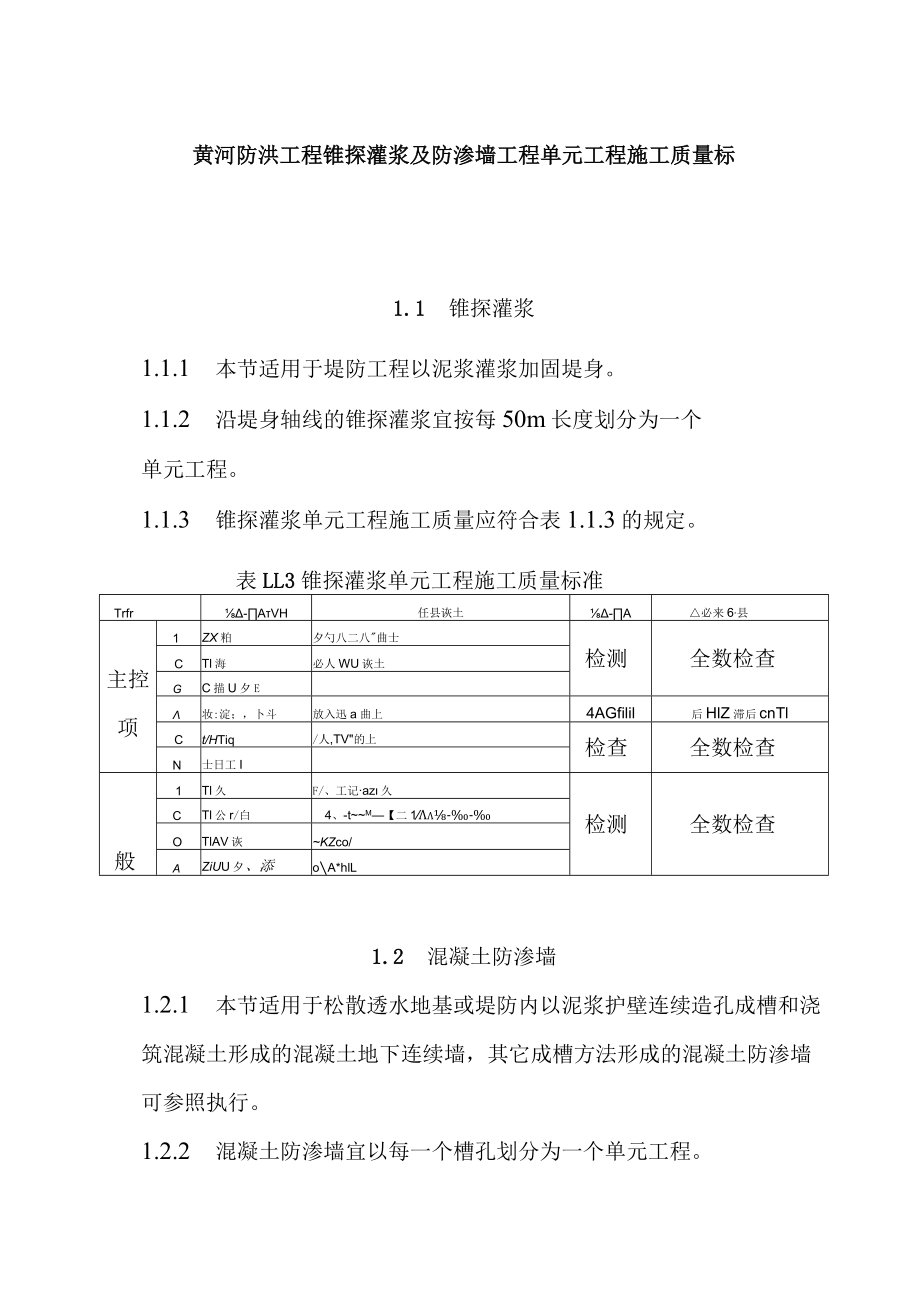 黄河防洪工程锥探灌浆及防渗墙工程单元工程施工质量标准.docx_第1页