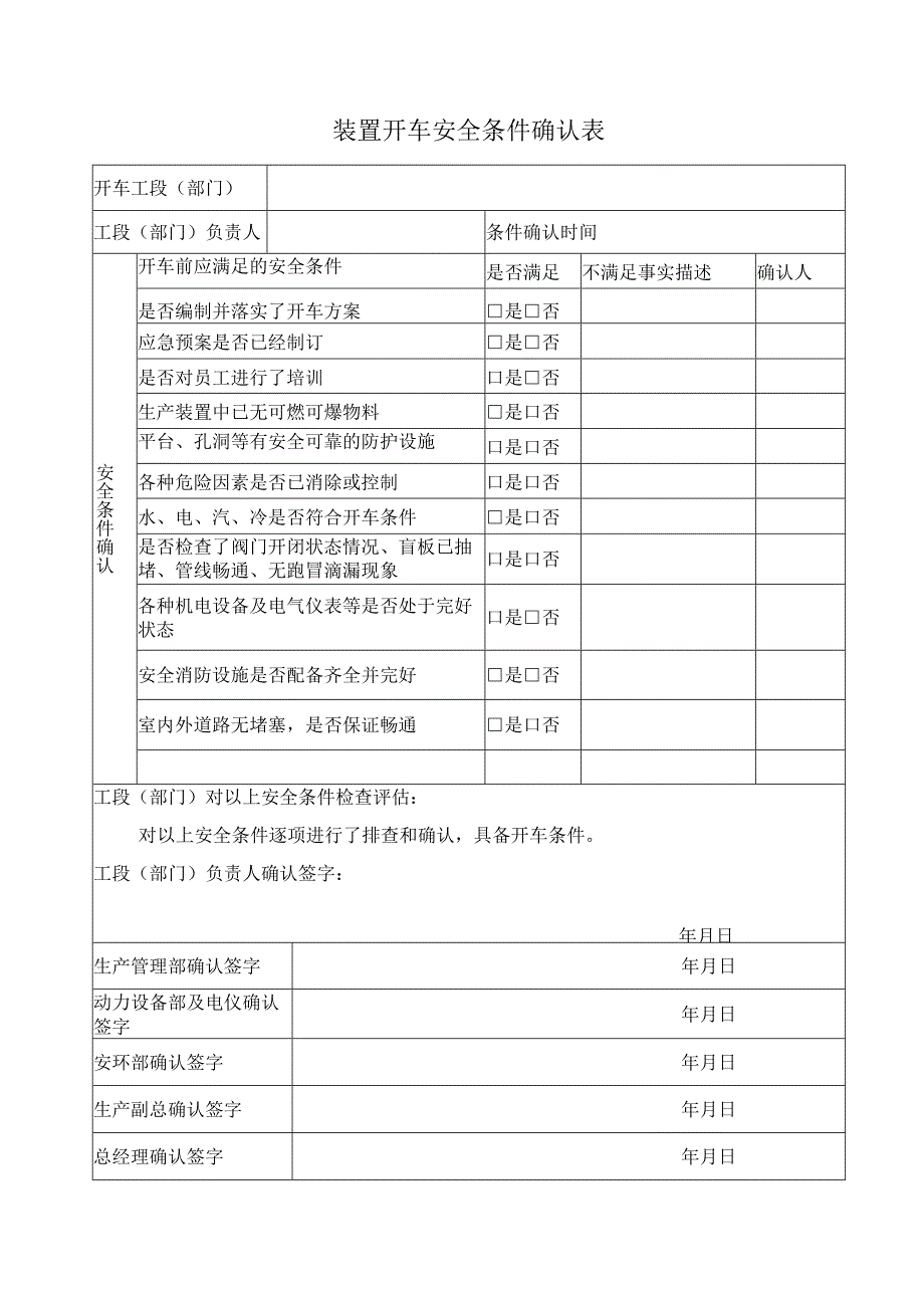 装置开车安全条件确认表、培训.docx_第1页