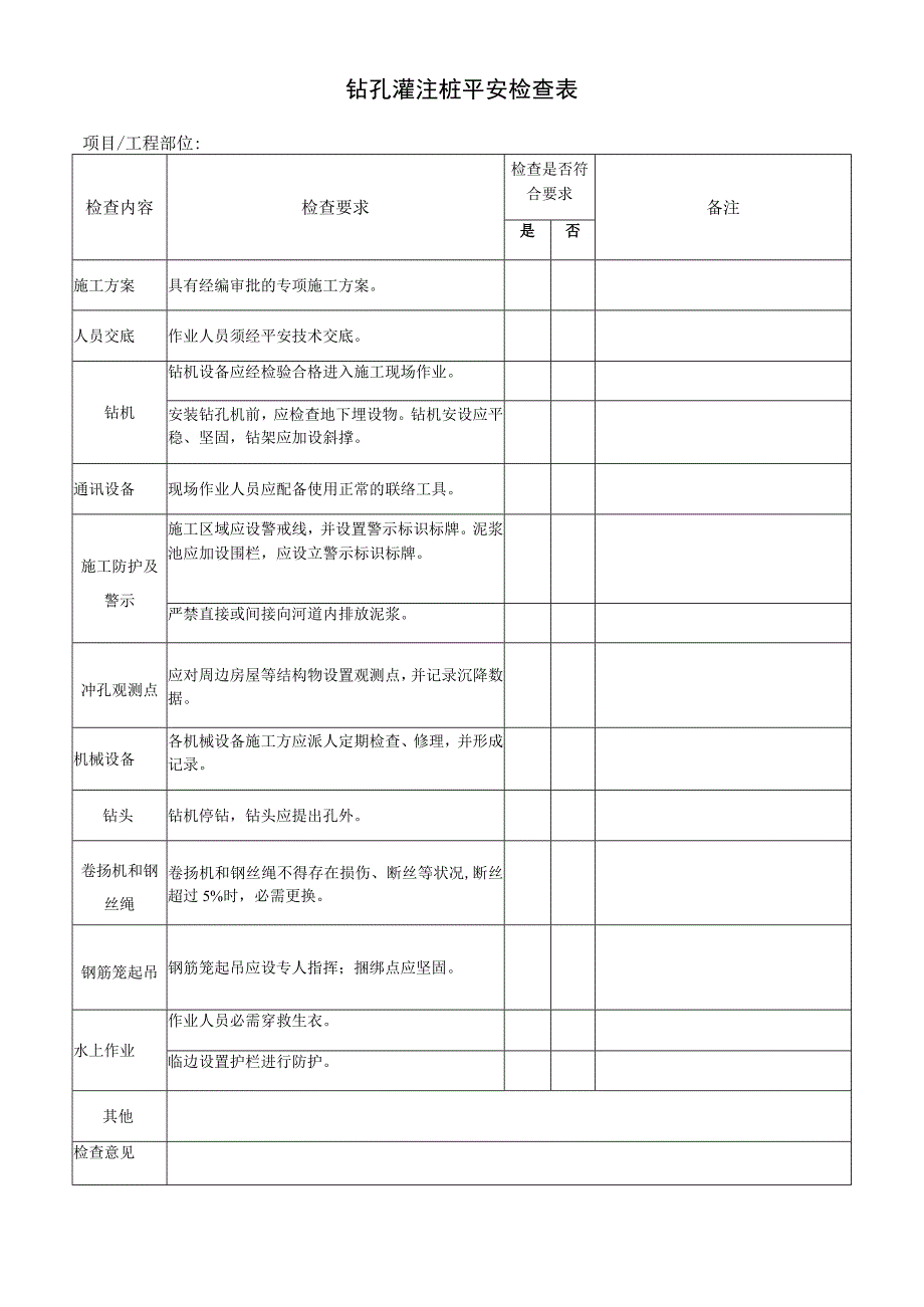 钻孔灌注桩安全检查表.docx_第1页