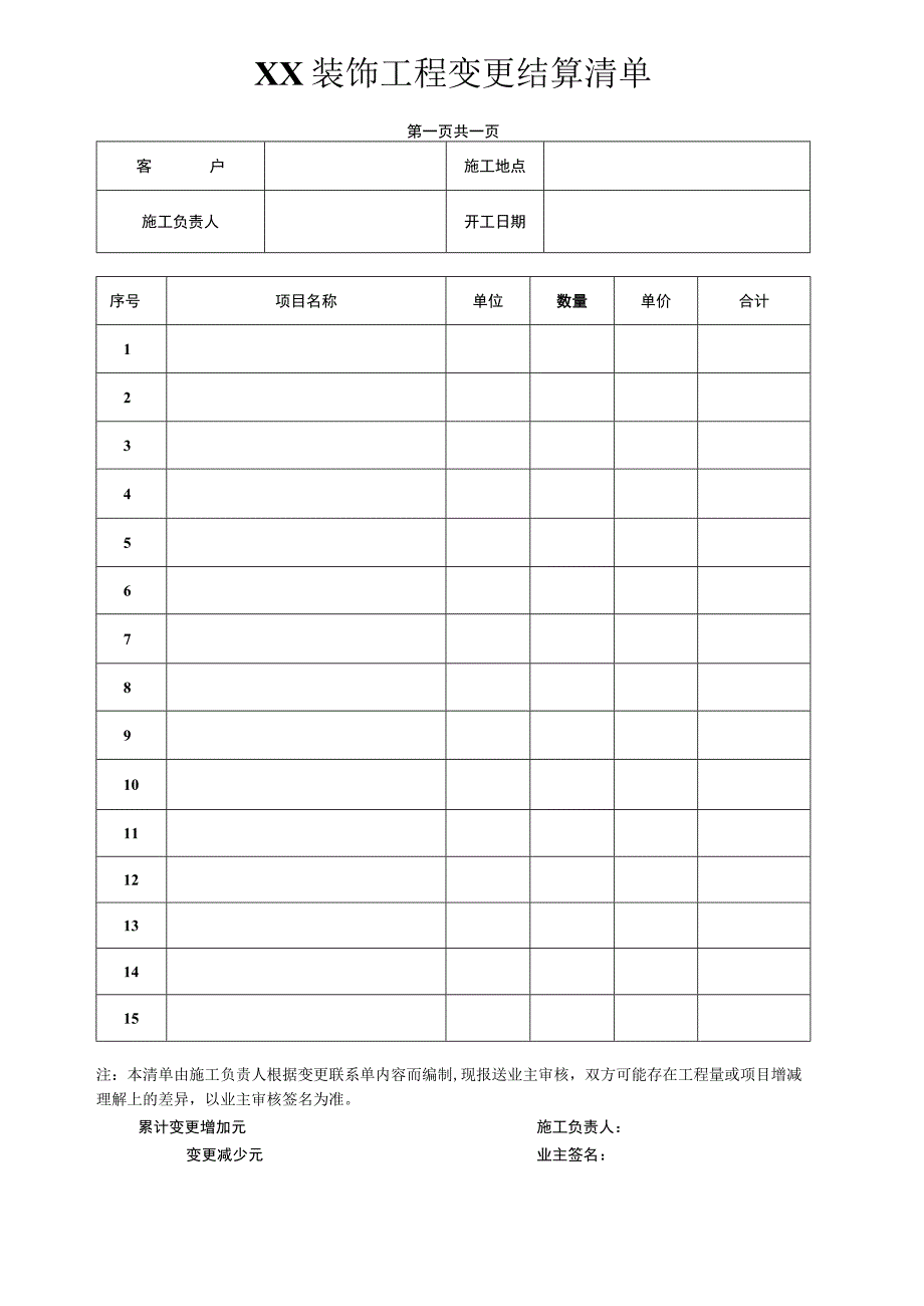 装饰工程变更结算清单.docx_第1页