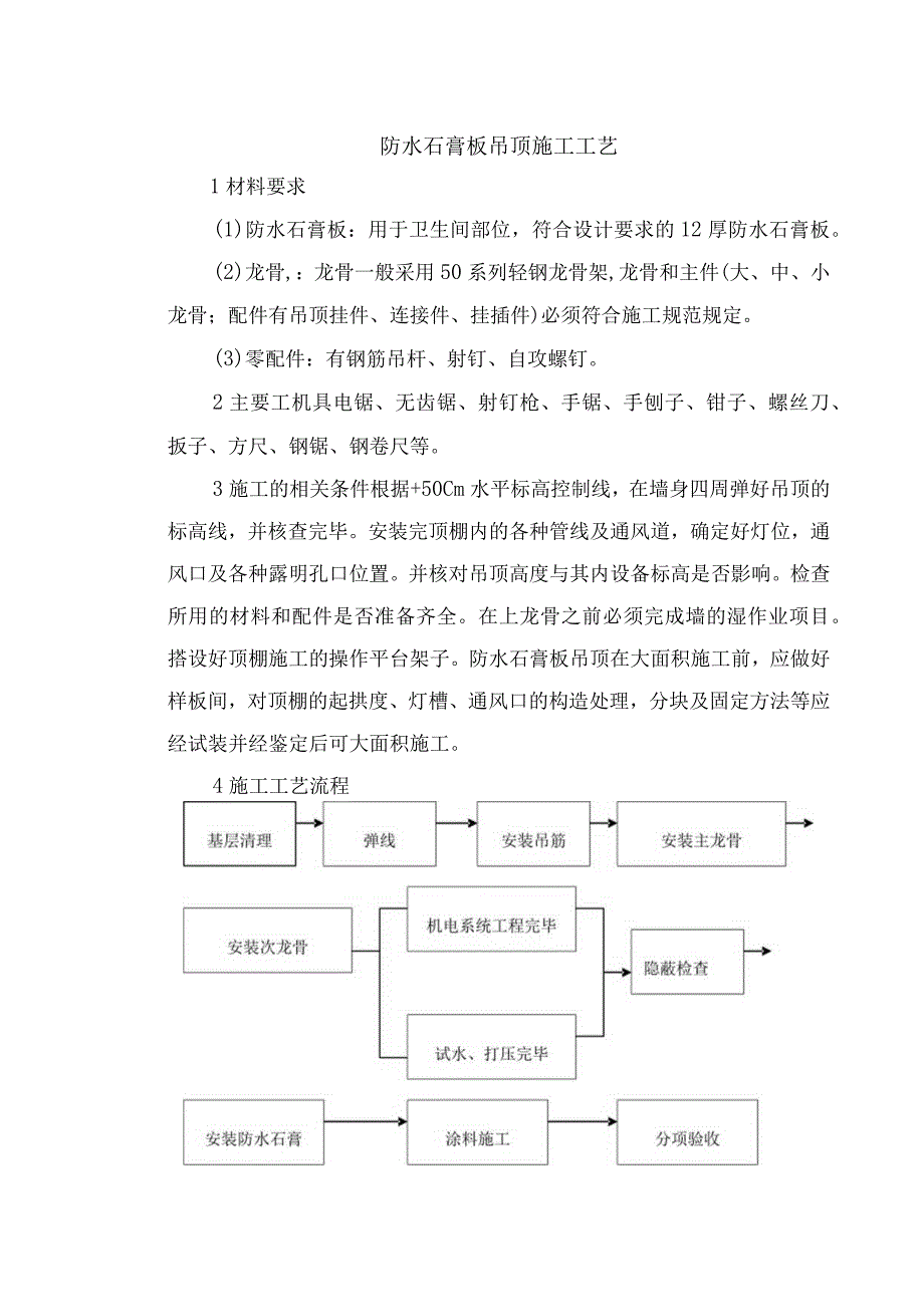 防水石膏板吊顶施工工艺.docx_第1页