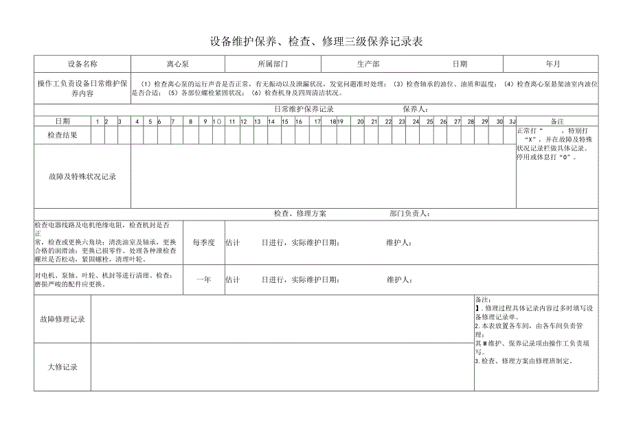 设备维护、检查、修理三级保养记录表.docx_第3页