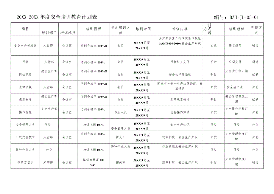 年度安全培训教育计划表（参考）.docx_第1页