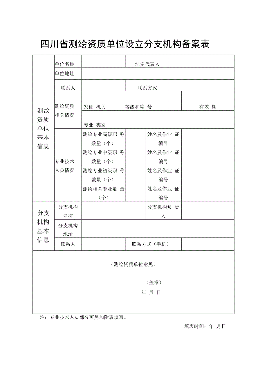 四川省测绘资质单位设立分支机构备案表.docx_第1页