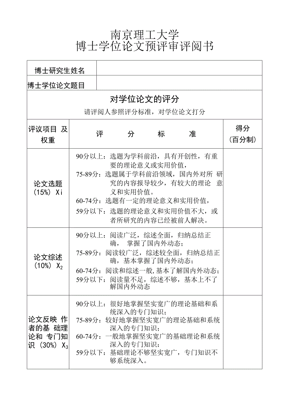 南京理工大学博士学位论文预评审评阅书.docx_第1页