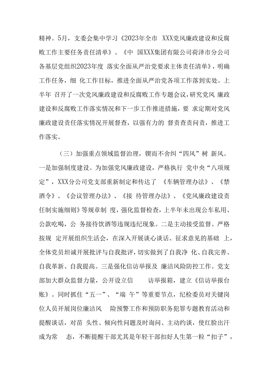 公司上半年纪检监察工作总结及党总支2023年上半年工作总结及下半年工作计划汇报.docx_第2页