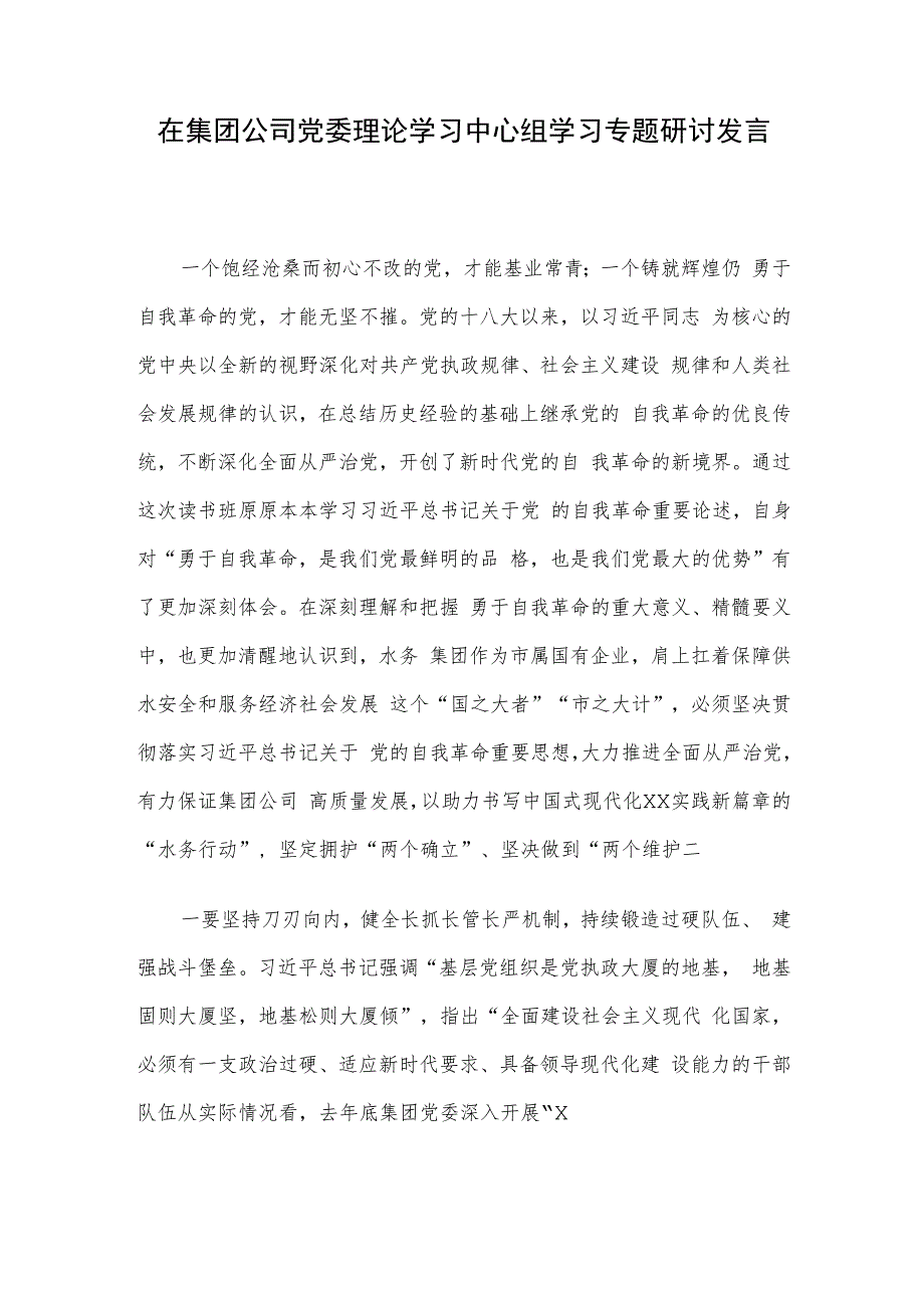 在集团公司党委理论学习中心组学习专题研讨发言.docx_第1页