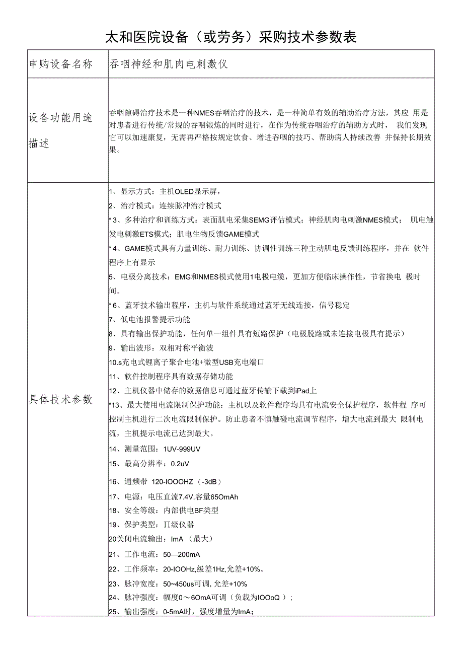 太和医院设备或劳务采购技术参数表.docx_第1页