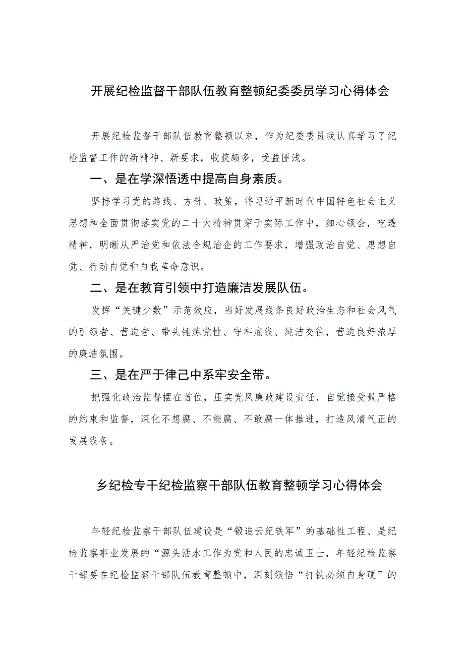 开展纪检监督干部队伍教育整顿纪委委员学习心得体会精选（共六篇）汇编供参考.docx_第1页