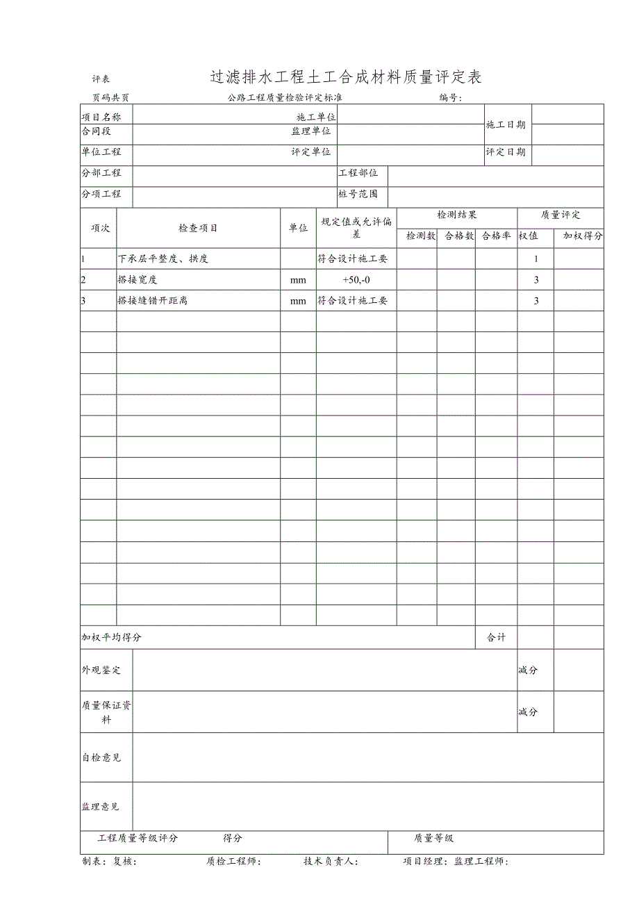 过滤排水工程土工合成材料质量评定表.docx_第1页