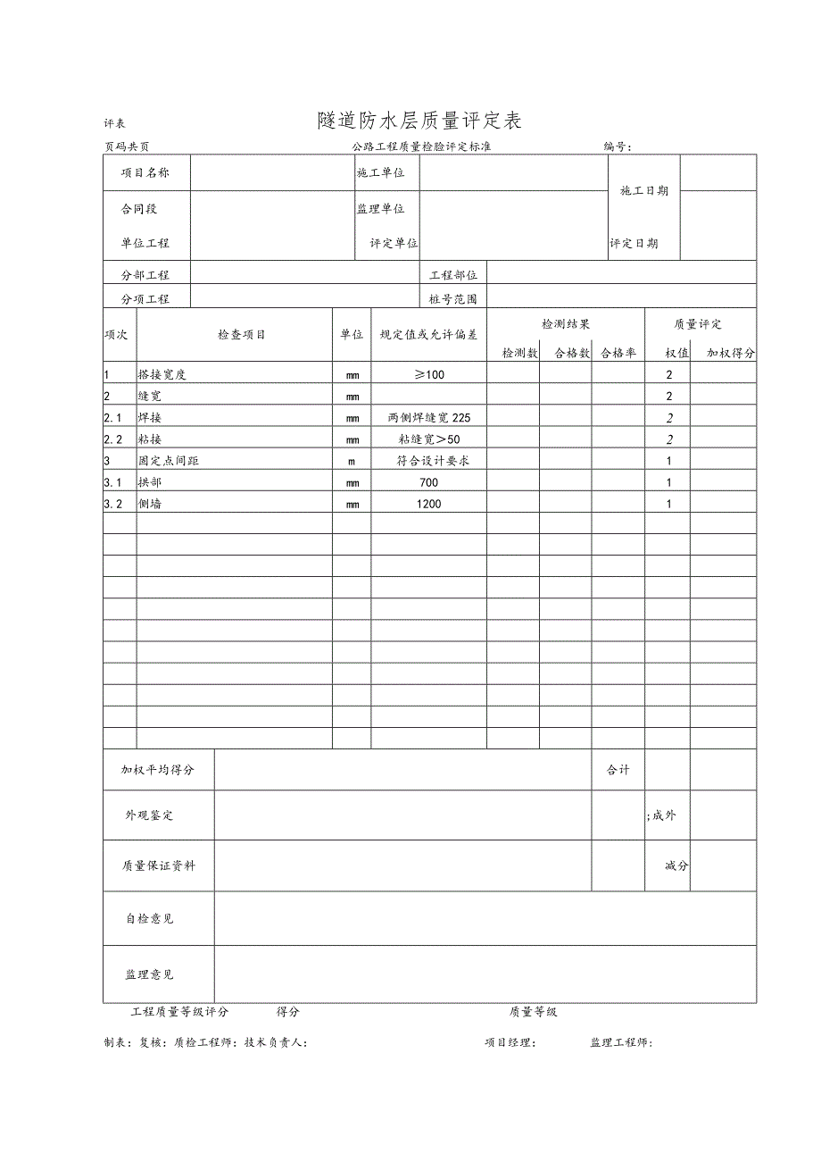 隧道防水层质量评定表.docx_第1页