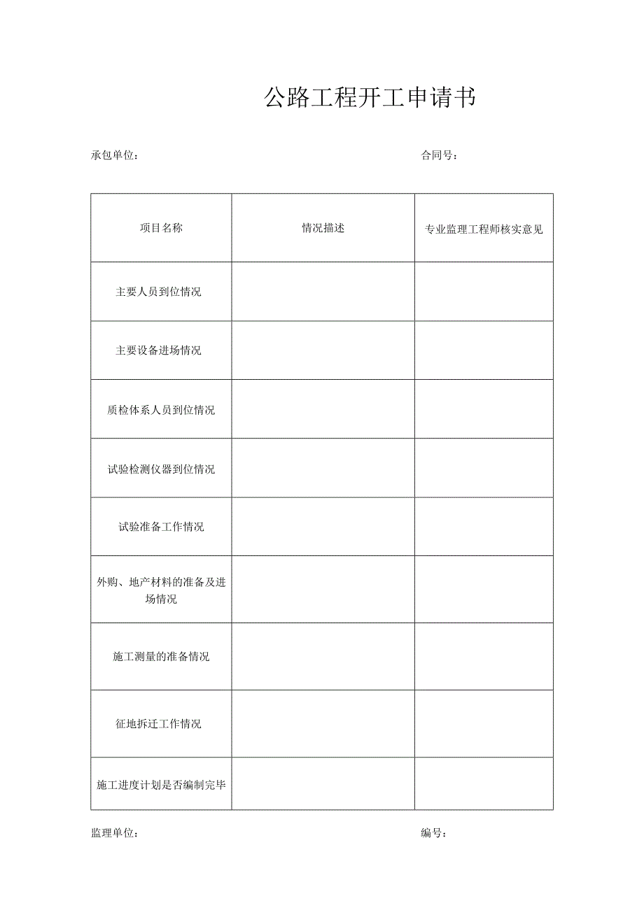 公路工程开工申请书.docx_第1页