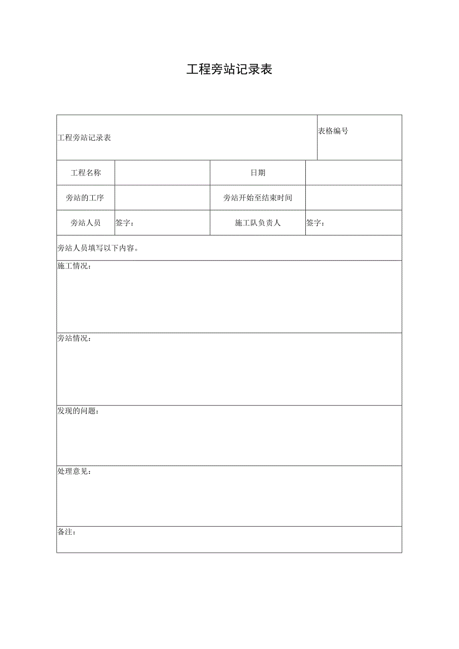 工程旁站记录表（空表）.docx_第1页