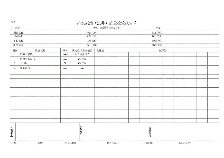 排水泵站（沉井）质量检验报告单.docx_第1页