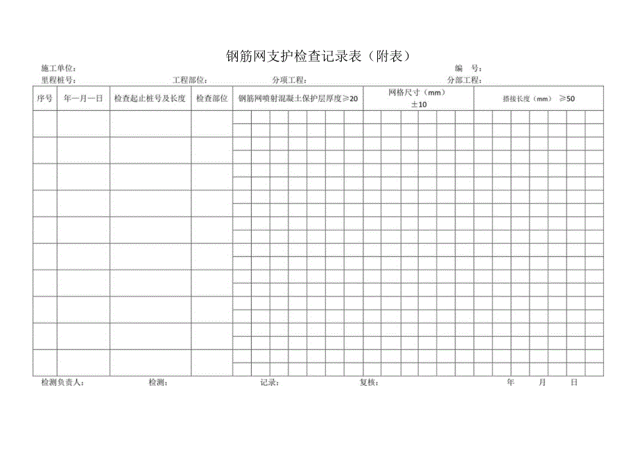 钢筋网支护检查记录表.docx_第1页