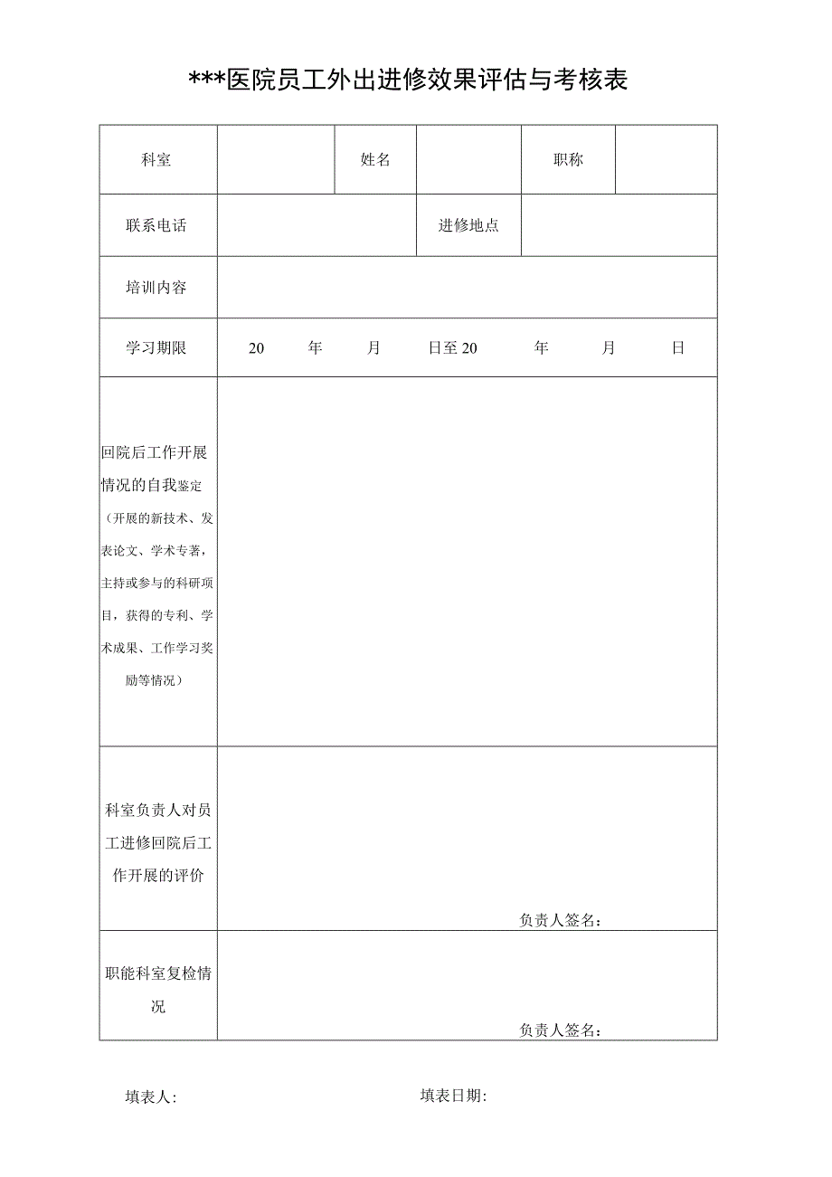 医院员工外出进修效果评估与考核表.docx_第1页