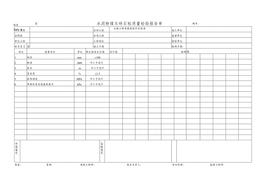 水泥粉煤灰碎石桩质量检验报告单 - 副本.docx_第1页