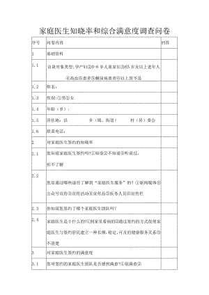 家庭医生知晓率和综合满意度调查问卷.docx