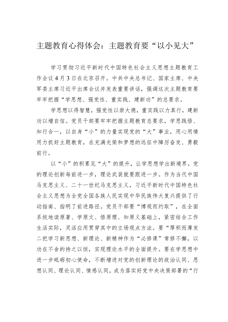 主题教育心得体会：主题教育要“以小见大”.docx_第1页