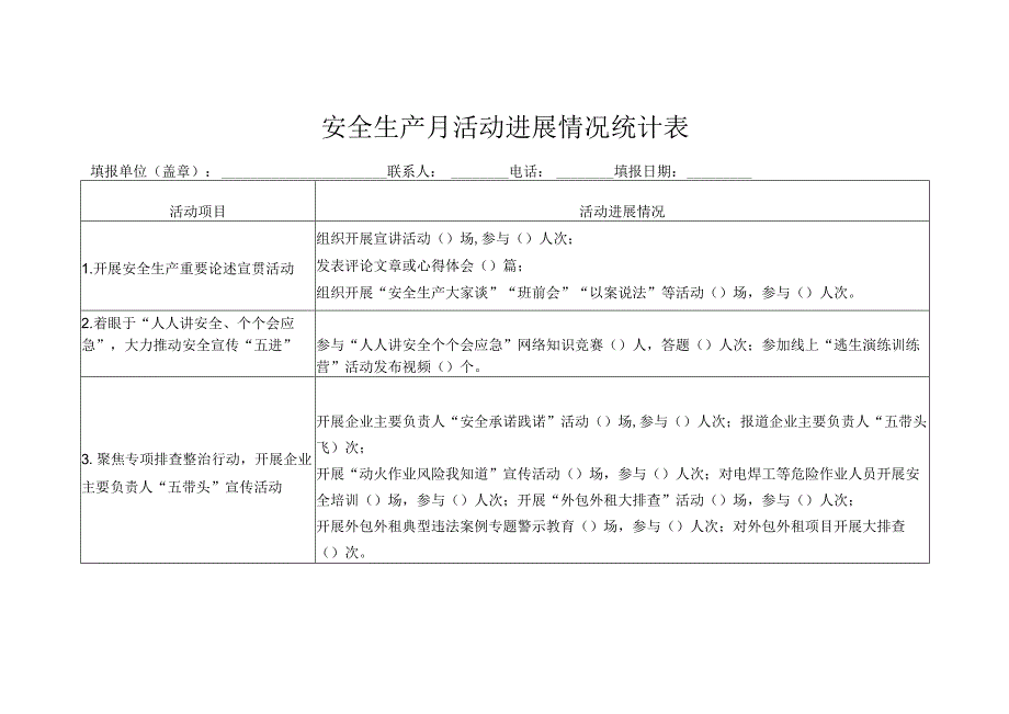 安全生产月活动进展情况统计表.docx_第1页