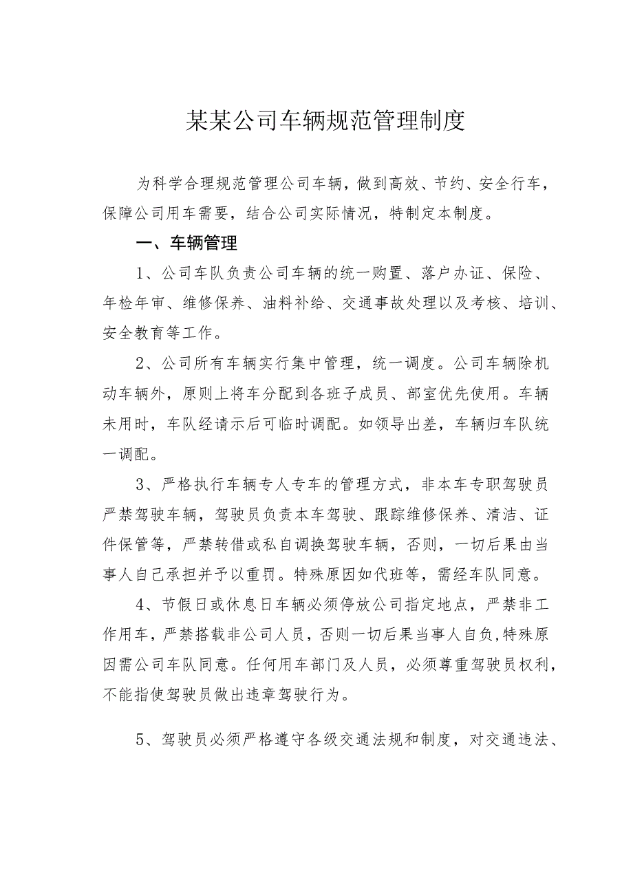 某某公司车辆规范管理制度.docx_第1页