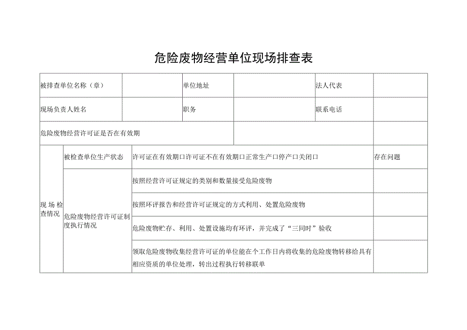 危险废物经营单位现场排查表.docx_第1页