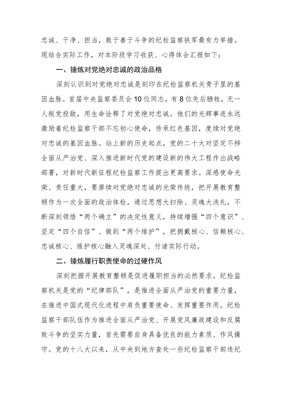 在纪检监察干部队伍教育整顿研讨交流会上的发言提纲（三篇).docx_第3页