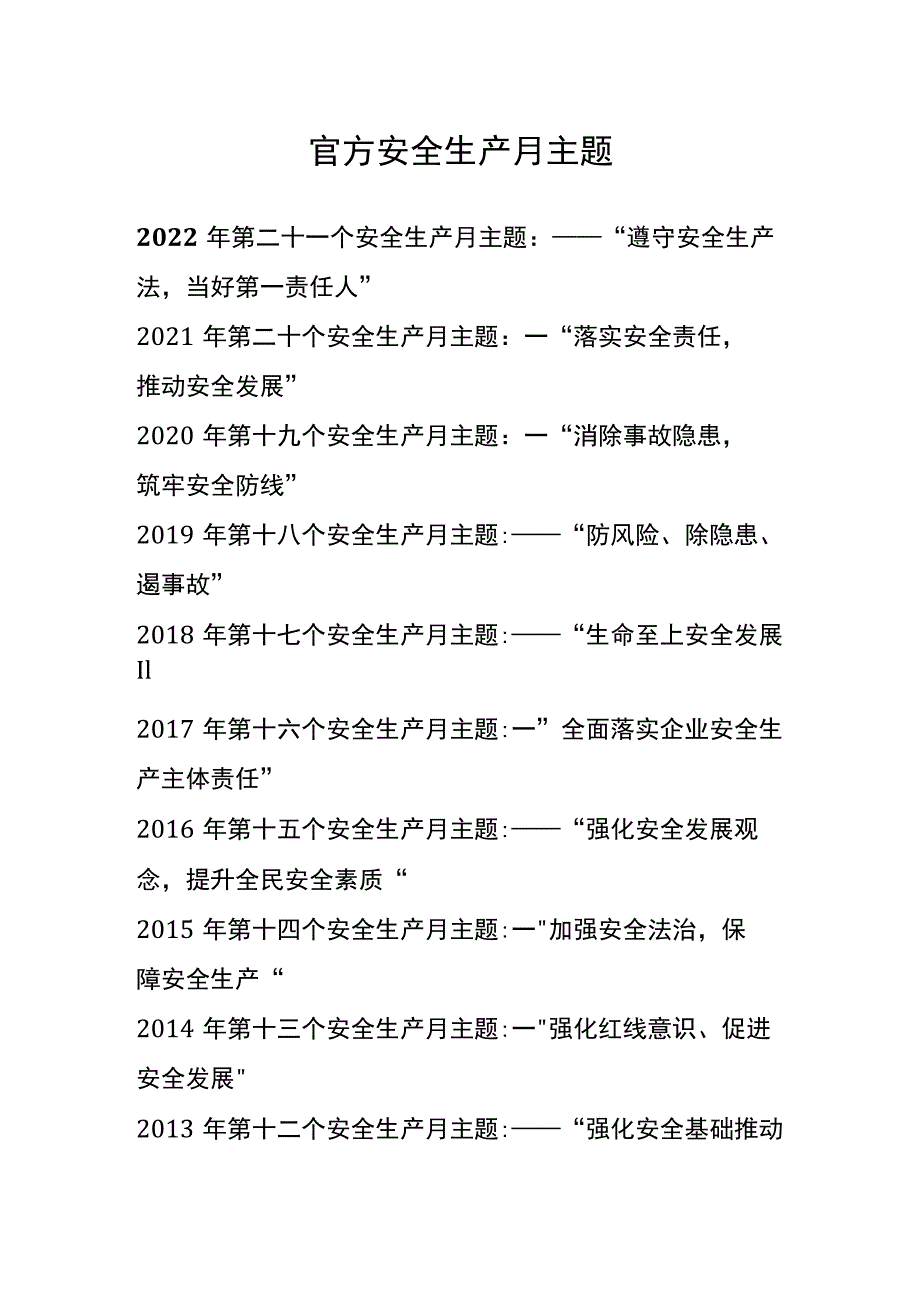 历年官方安全生产月主题.docx_第1页