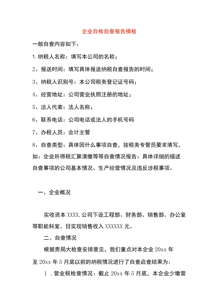 企业自检自查报告模板.docx_第1页