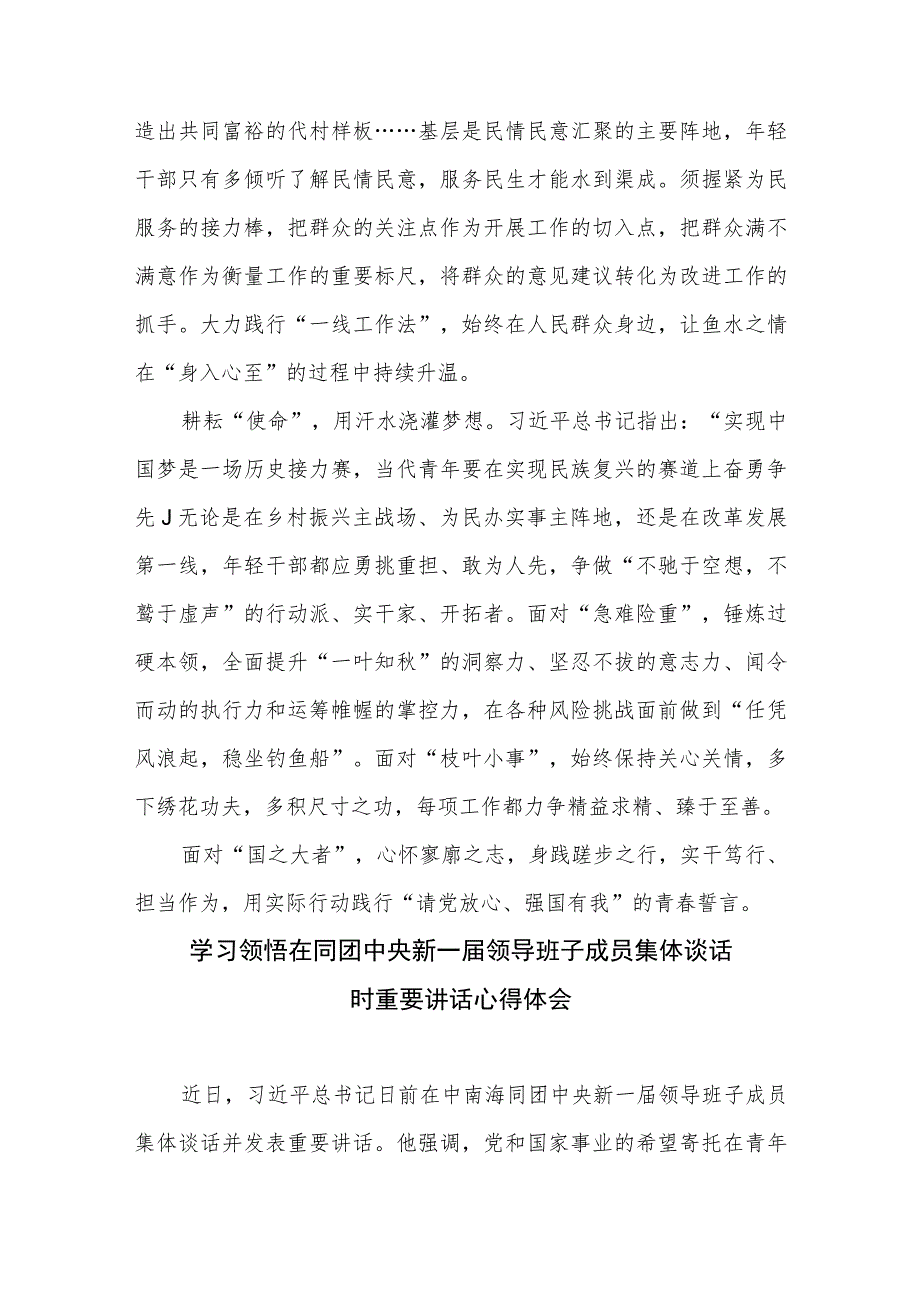 2.学习贯彻同团中央新一届领导班子成员集体谈话重要讲话心得体会3篇.docx_第2页