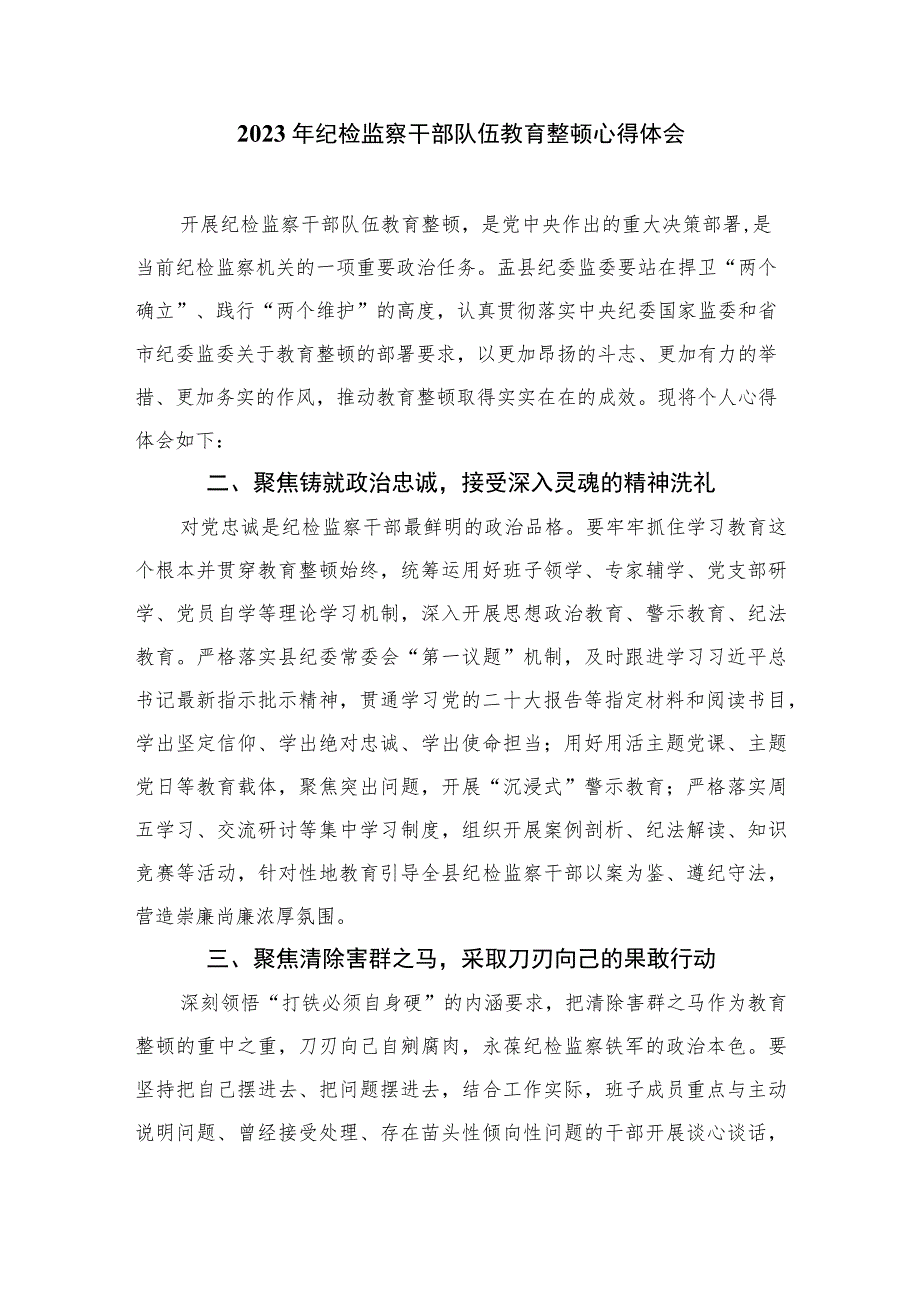 2023纪检监察干部队伍教育整顿纪检干部心得体会及研讨发言【10篇精选】供参考范文.docx_第3页