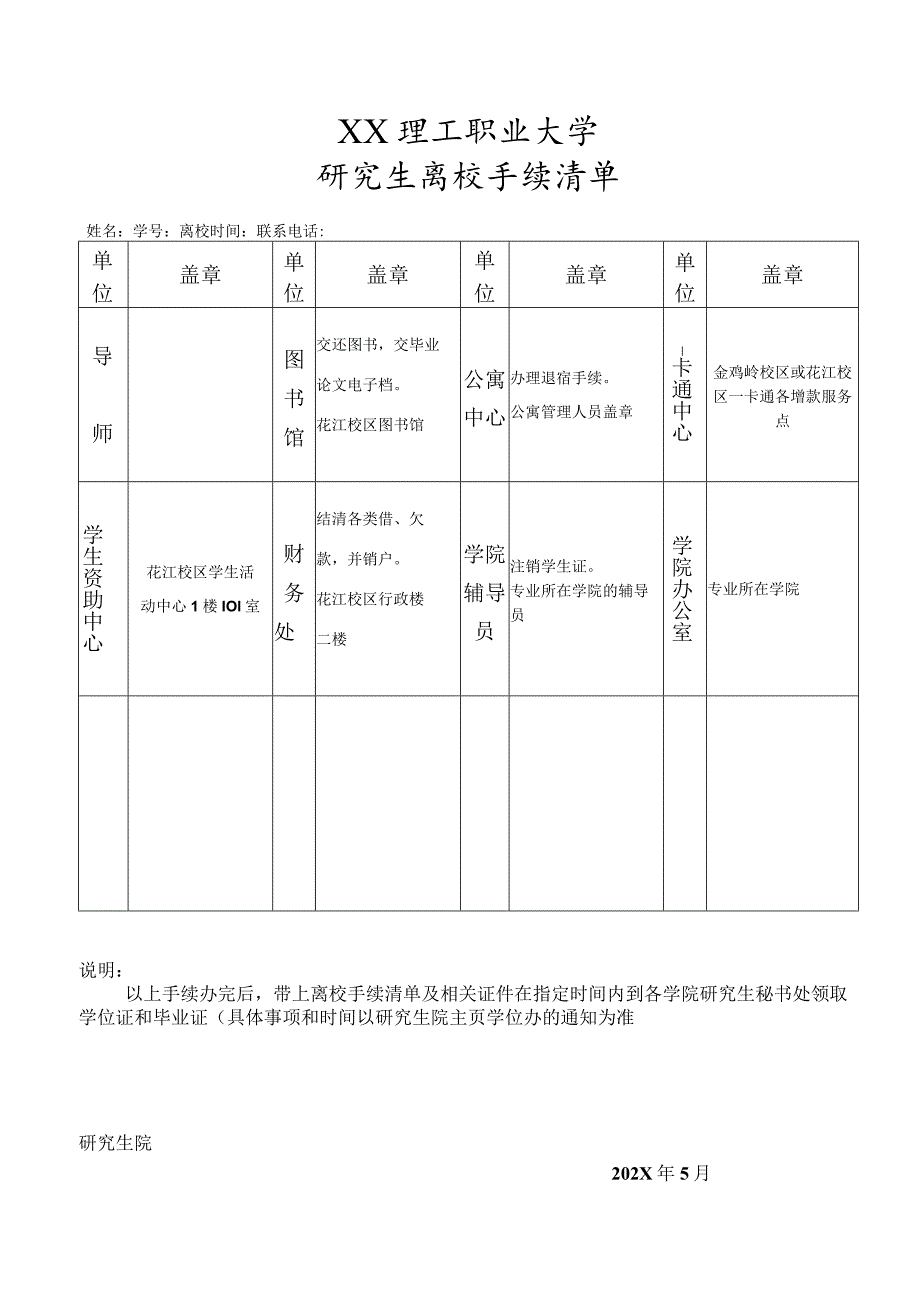 XX理工职业大学研究生离校手续清单.docx_第1页