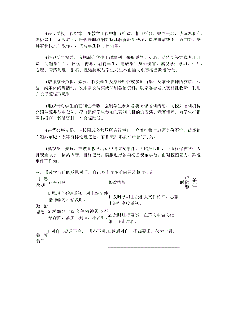 某小学师德师风正面清单和负面清单心得体会.docx_第2页