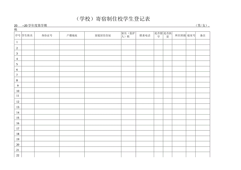 寄宿制学生宿舍管理用表.docx_第1页