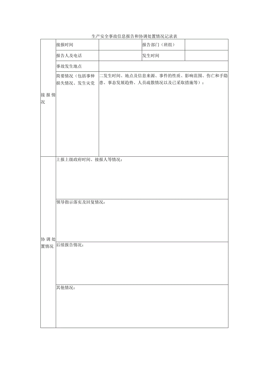 生产安全事故信息报告和协调处置情况记录表.docx_第1页