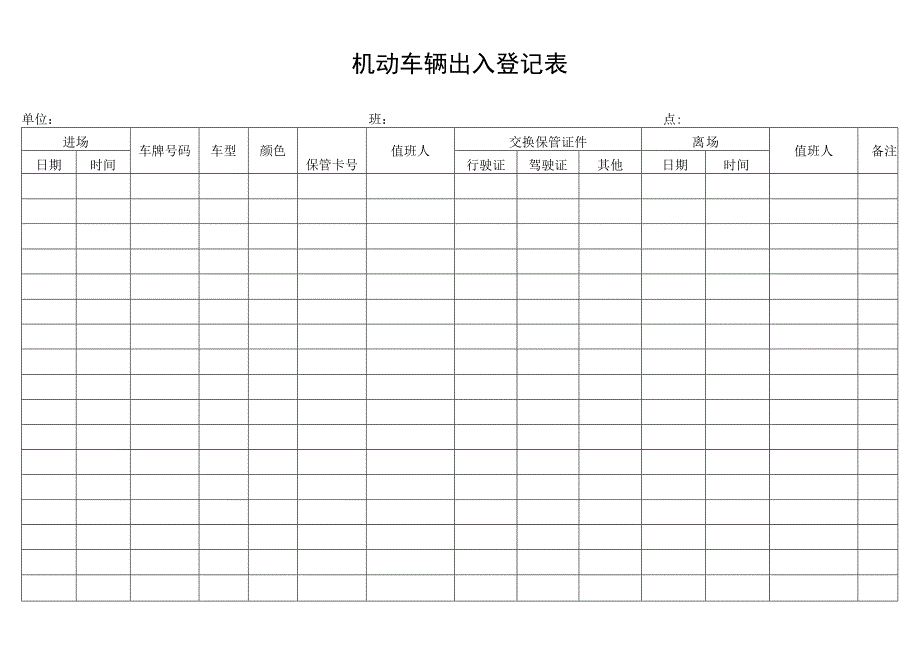 机动车辆出入登记表secret工程文档范本.docx_第1页