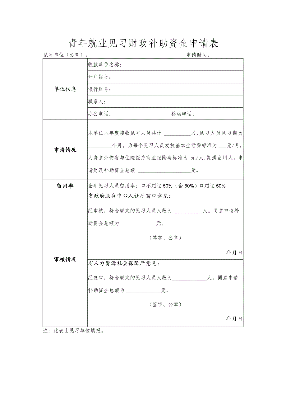 青年就业见习财政补助资金申请表.docx_第1页