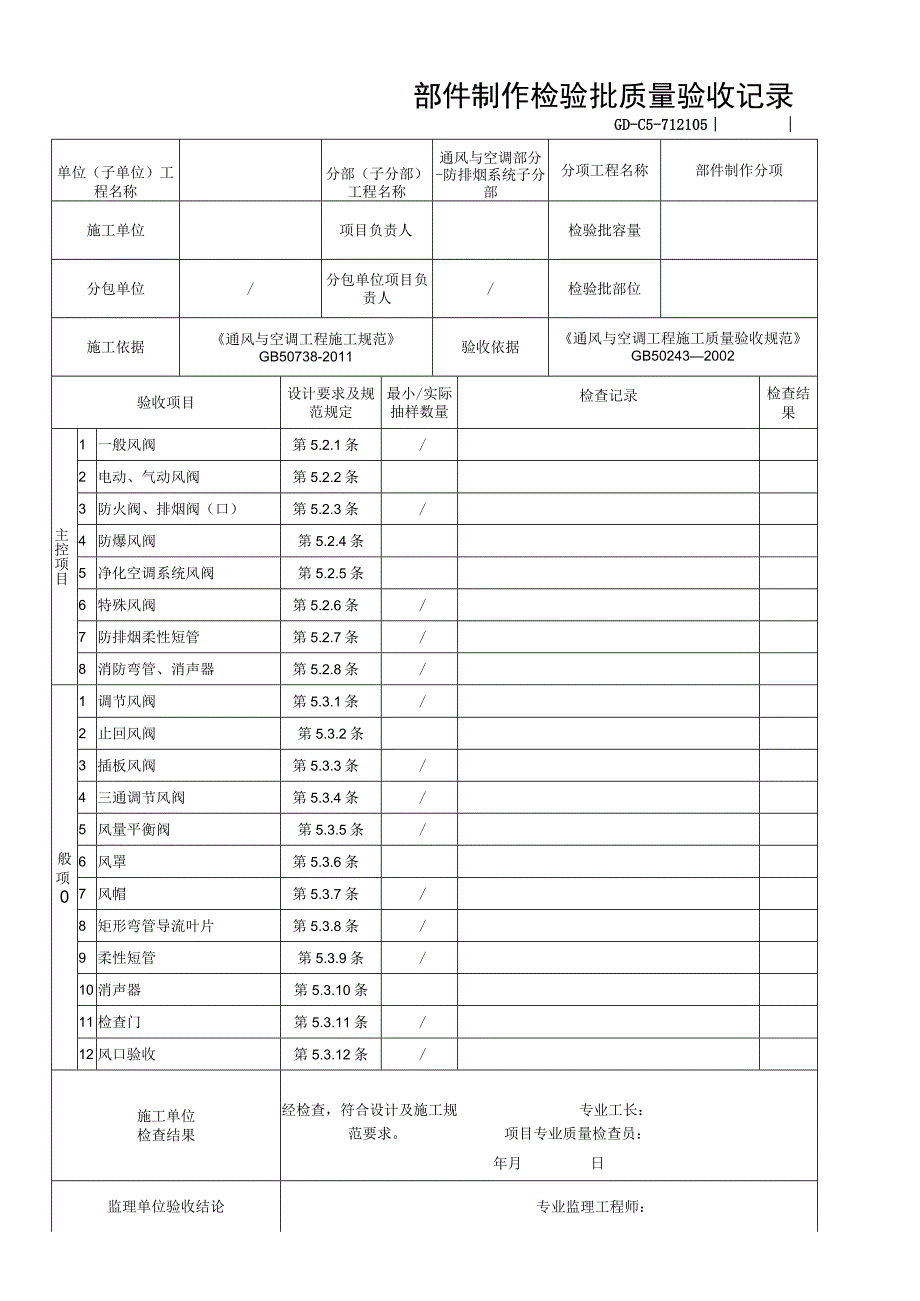 部件制作检验批质量验收记录.docx_第1页