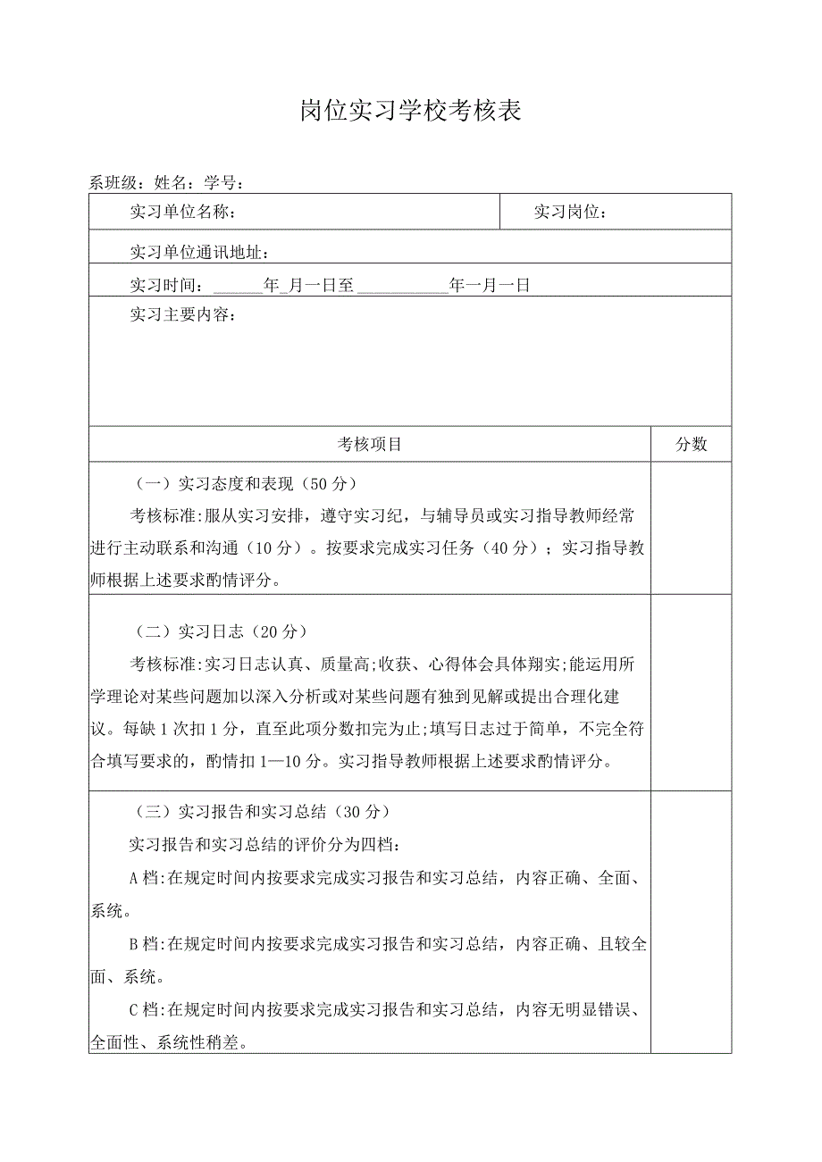 岗位实习学校考核表.docx_第1页