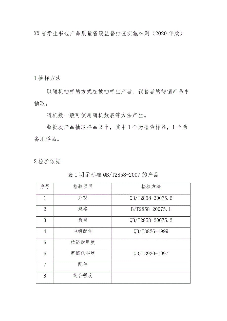 学生书包产品质量省级监督抽查实施细则(2020年版).docx_第1页