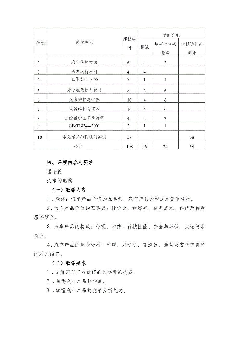 中等职业学校《汽车使用与维护》课程标准.docx_第2页