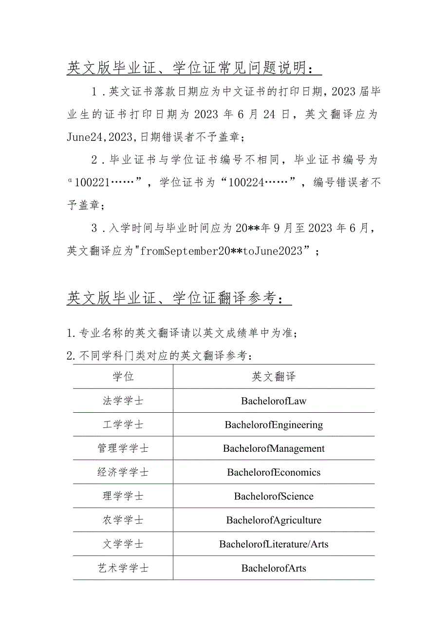 英文版毕业证、学位证常见问题说明.docx_第1页