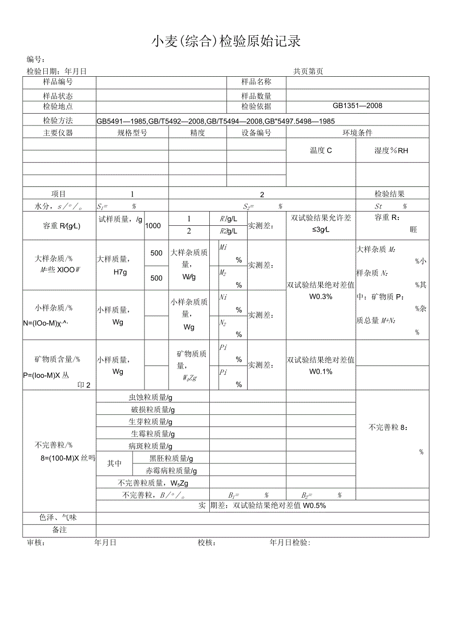 小麦(综合)检验原始记录.docx_第1页