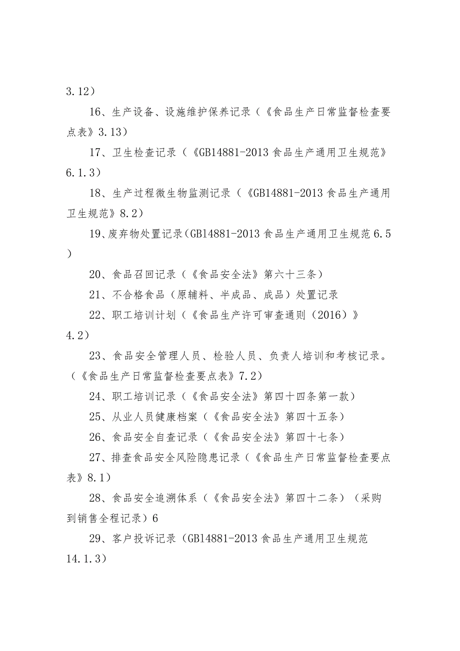 食品生产企业必填的30项记录及其法规依据.docx_第2页