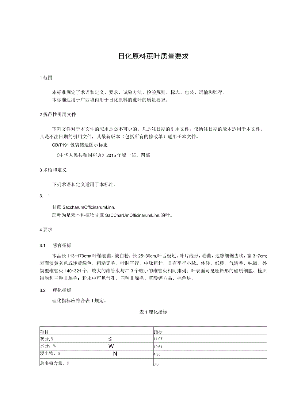 日化原料蔗叶质量要求.docx_第1页