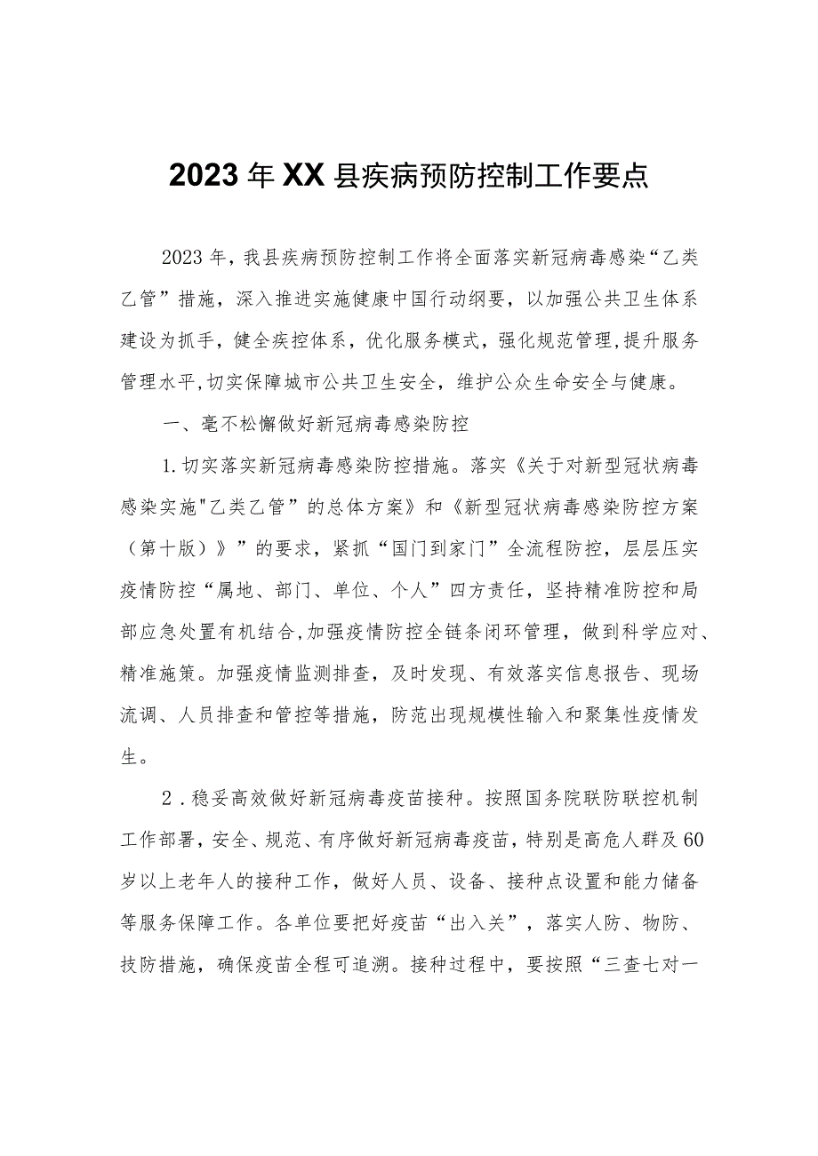 2023年XX县疾病预防控制工作要点.docx_第1页