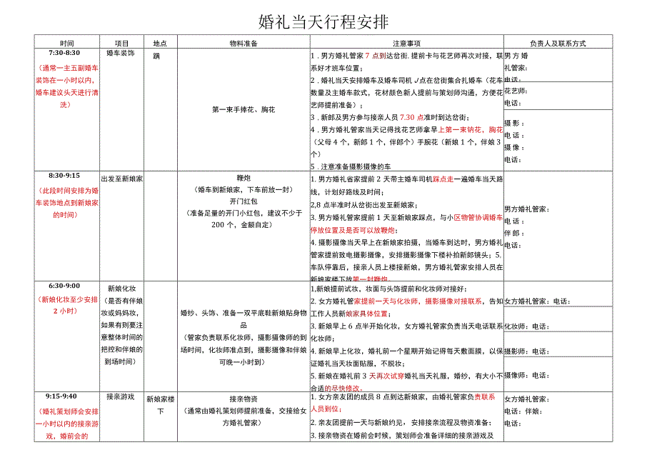 婚礼当天行程安排.docx_第1页